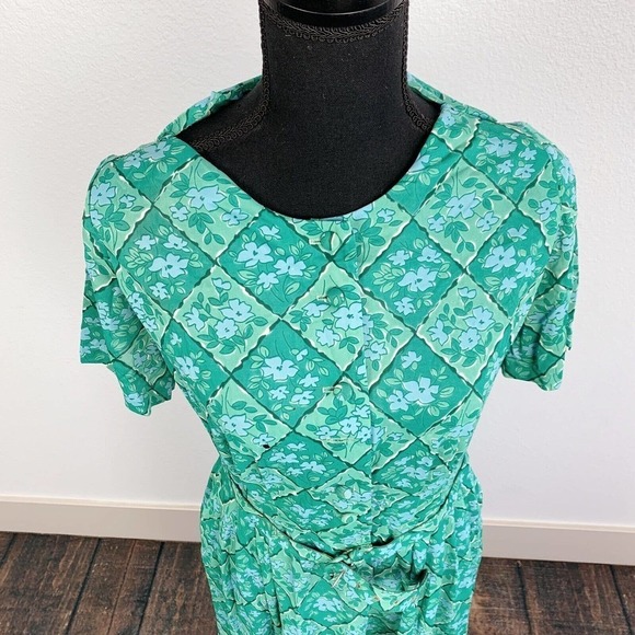 Flaws Vintage 1950s Casualmaker by Sy Frankl Green Floral Dress Bust 34 - Picture 2 of 11